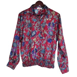 Vintage Alfred Dunner Blouse Size 14 Wine Red Floral Paisley Long Sleeve 80s 90s